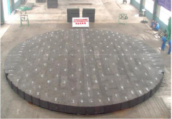 The pre assembly site of microporous carbon brick at the bottom of 3000m3blast furnace of Novosibirsk iron and Steel Company of Russia（ 2005)