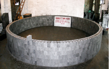 The preassembly site of graphite wall in hearth of E × 604m³ blast furnace in Tata iron and Steel Company of India(2006)